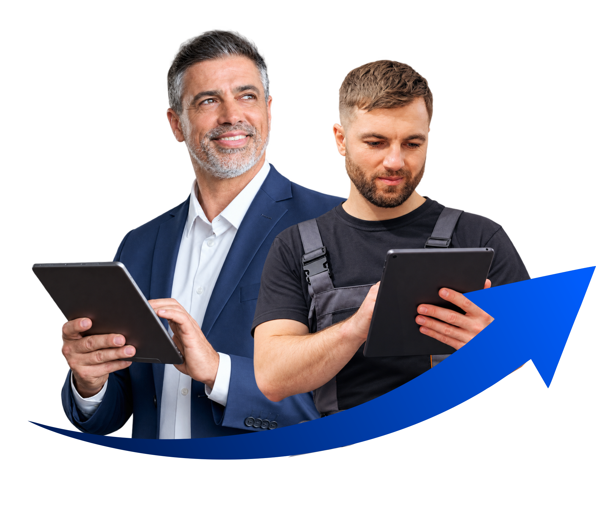 Profissionais usando o ERP 123 em um tablet
